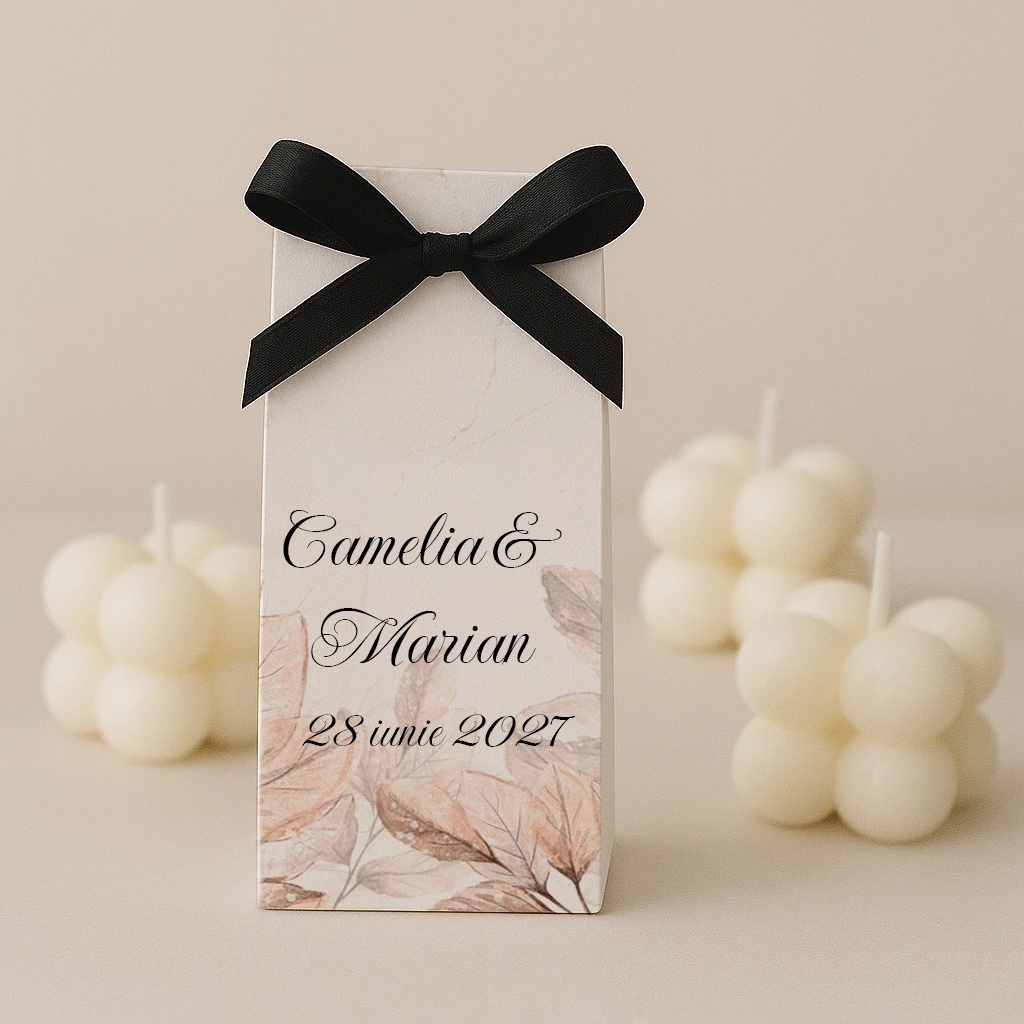 Marturii nunta - lumanare cu ambalaj din carton autumn