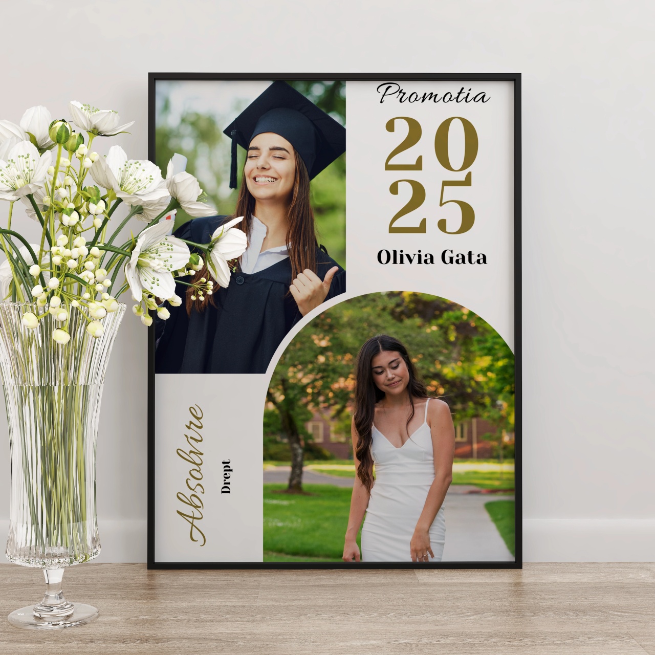 Tablou personalizat cu 2 fotografii si text, absolvire