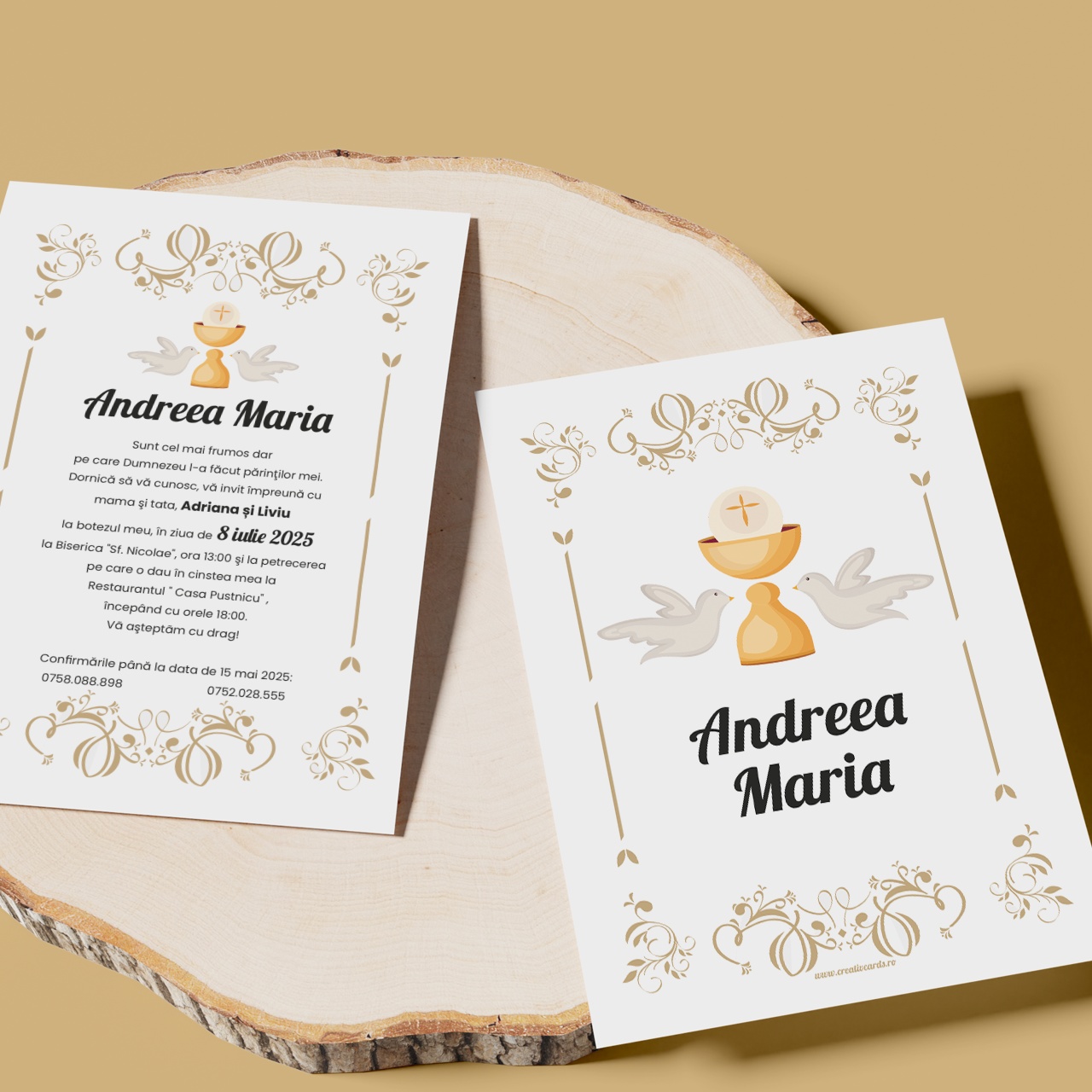 Invitatie de botez gold