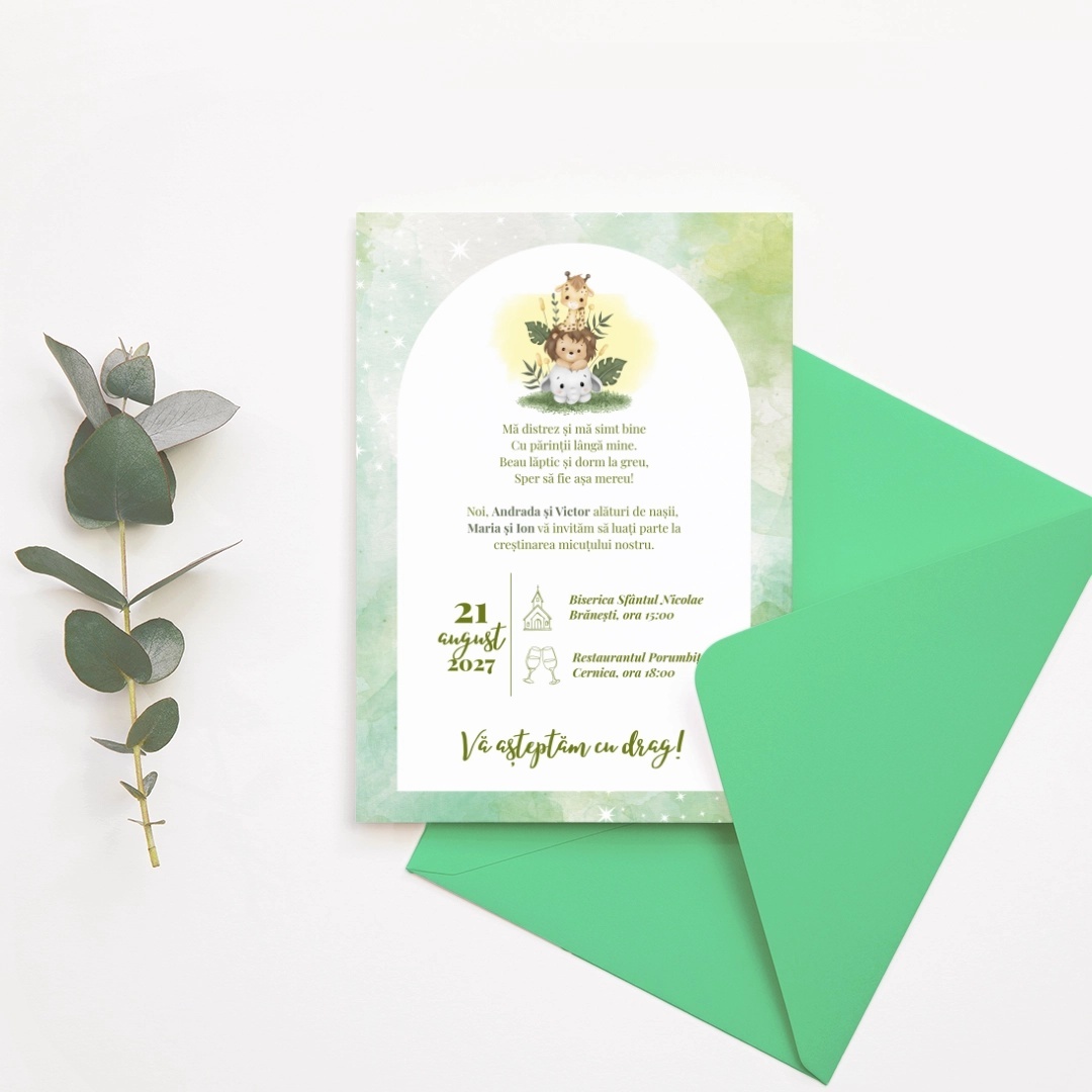 Invitatie de botez jungle, 128x178mm, fara plic - BZ0036
