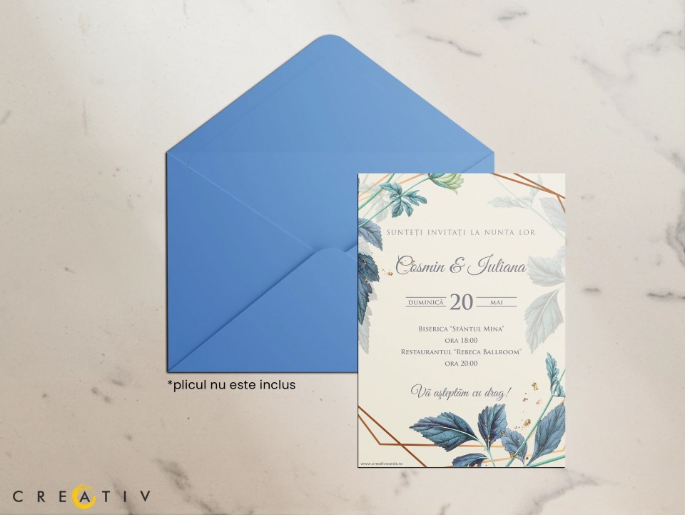 Invitatie de nunta Blue Leafs