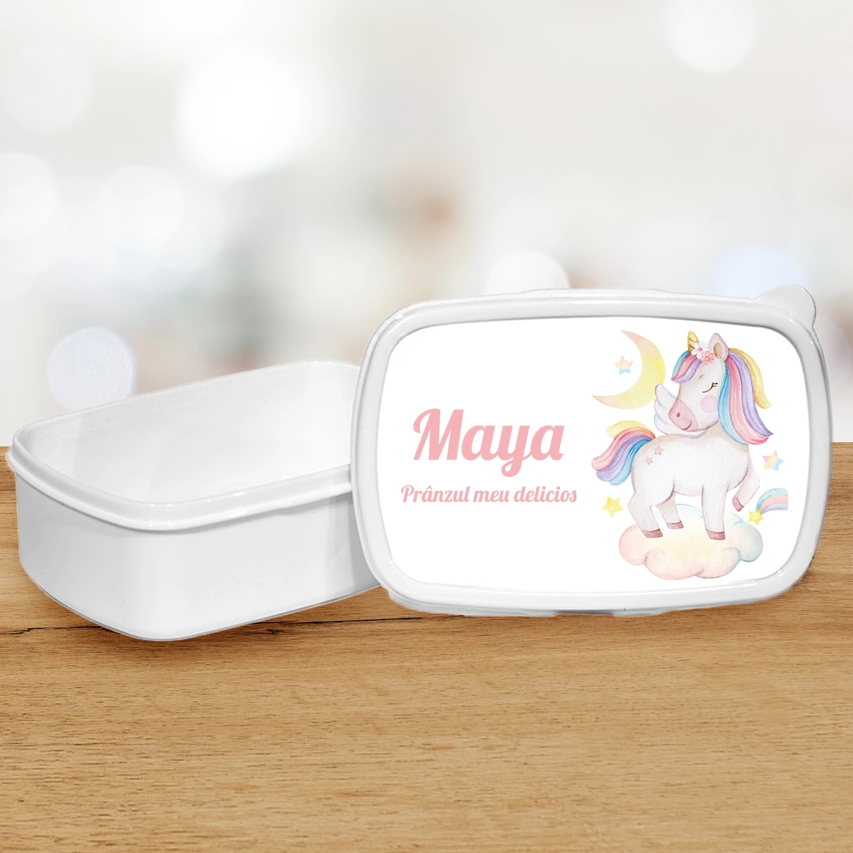Lunch box personalizat cu nume unicorni