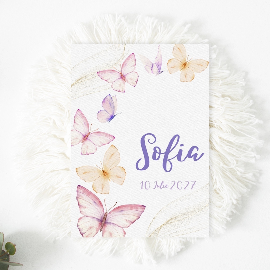 Invitatie de botez fluturi, 128x178mm, fara plic - BZ0037