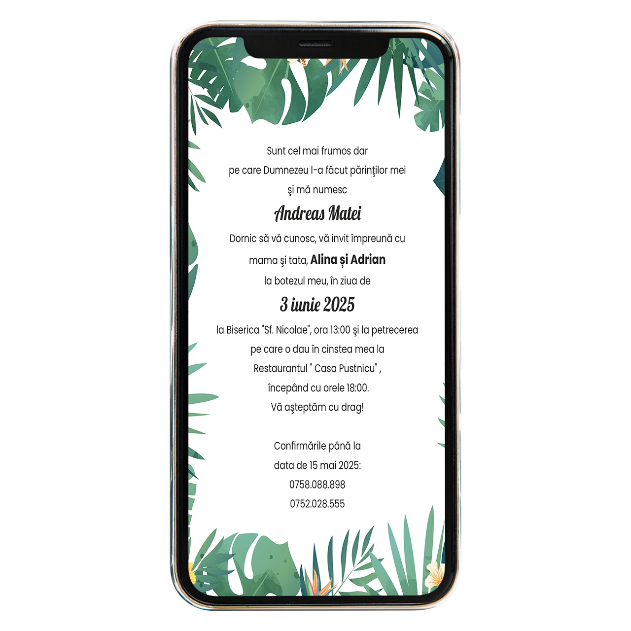 Invitatie digitala de botez jungle