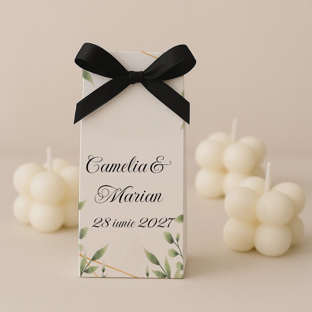 Marturii nunta - lumanare cu ambalaj din carton leafs