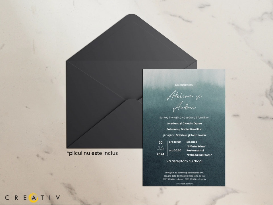 Invitatie de nunta Blue Watercolor