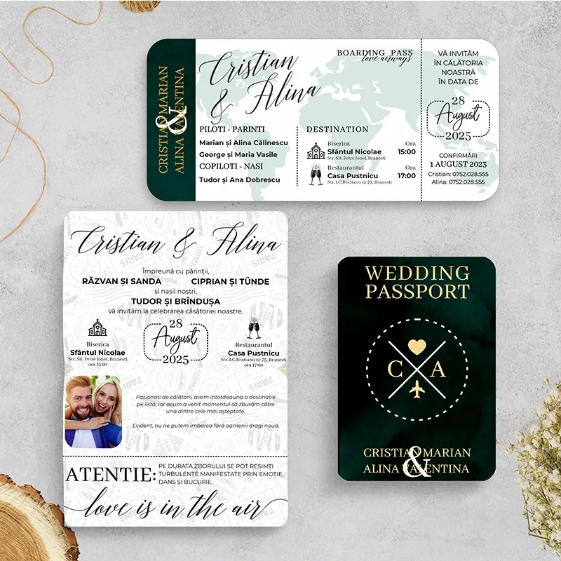 Invitatie de nunta pasaport deep green