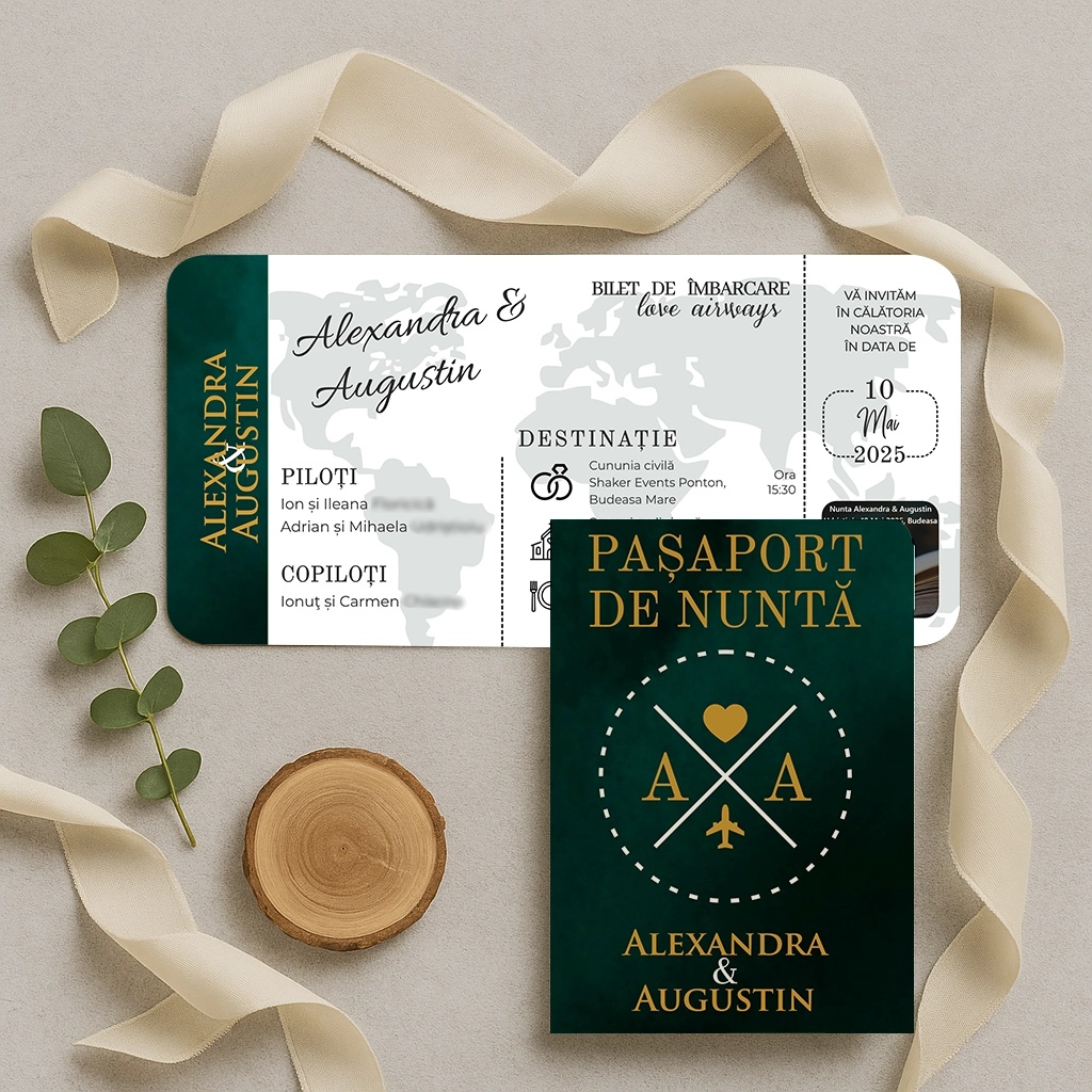 Invitatie de nunta pasaport deep green