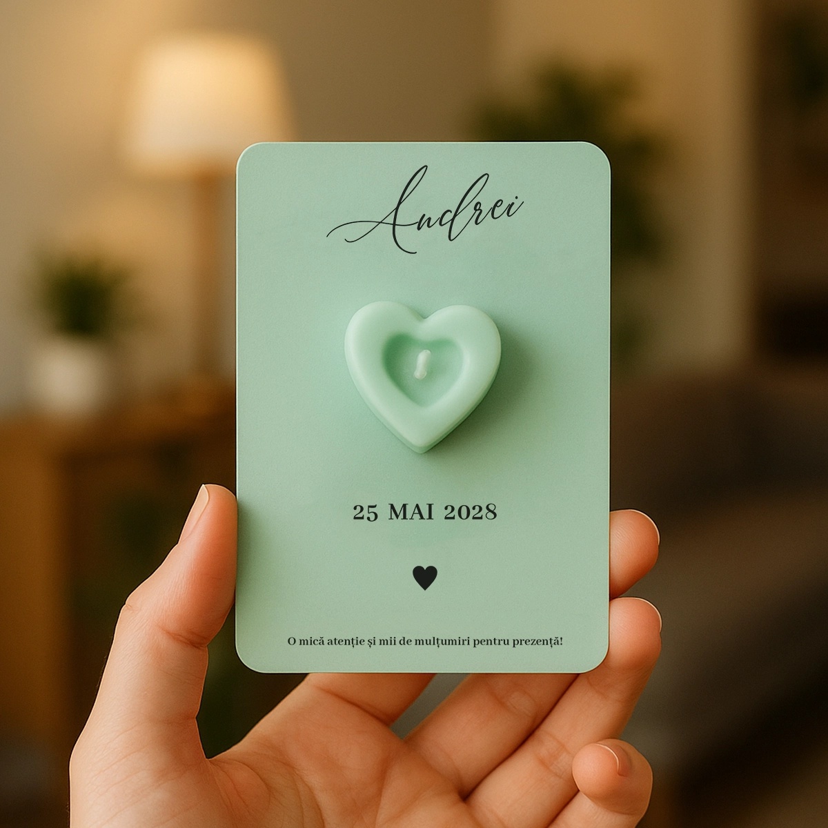 Mărturie botez lumânare inimă cu mesaj personalizat