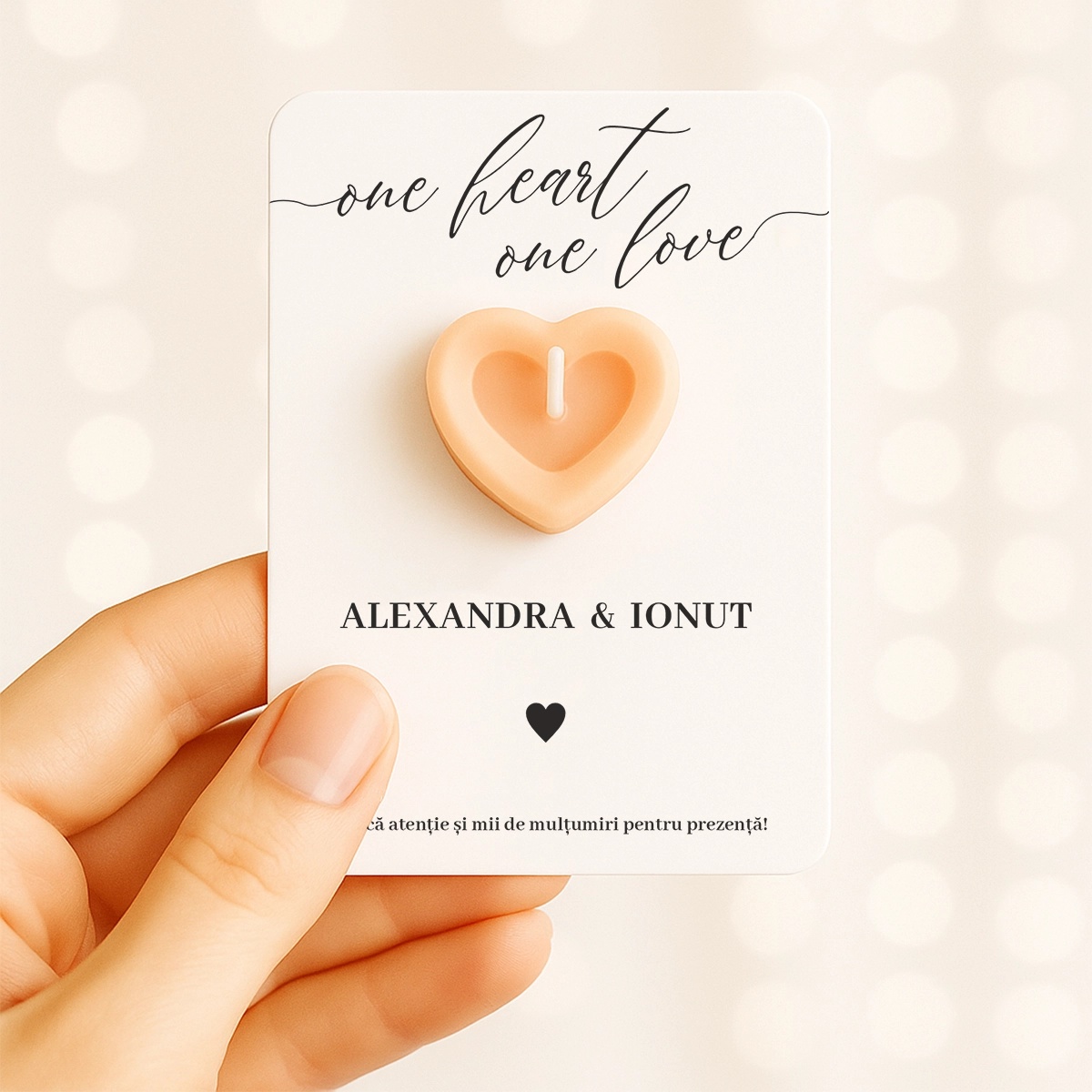 Mărturie nuntă lumânare inimă cu mesaj personalizat