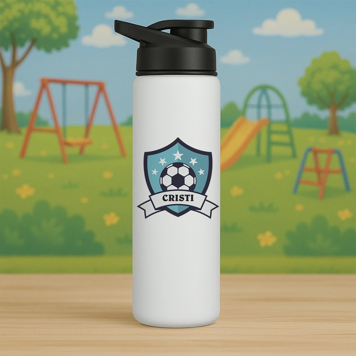 Sticla de apa personalizata cu nume tematica fotbal