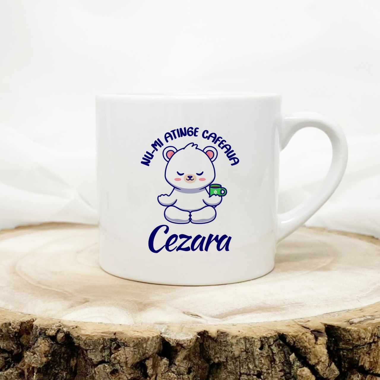 Cana de espresso personalizata cu nume Nu-mi atinge cafeaua