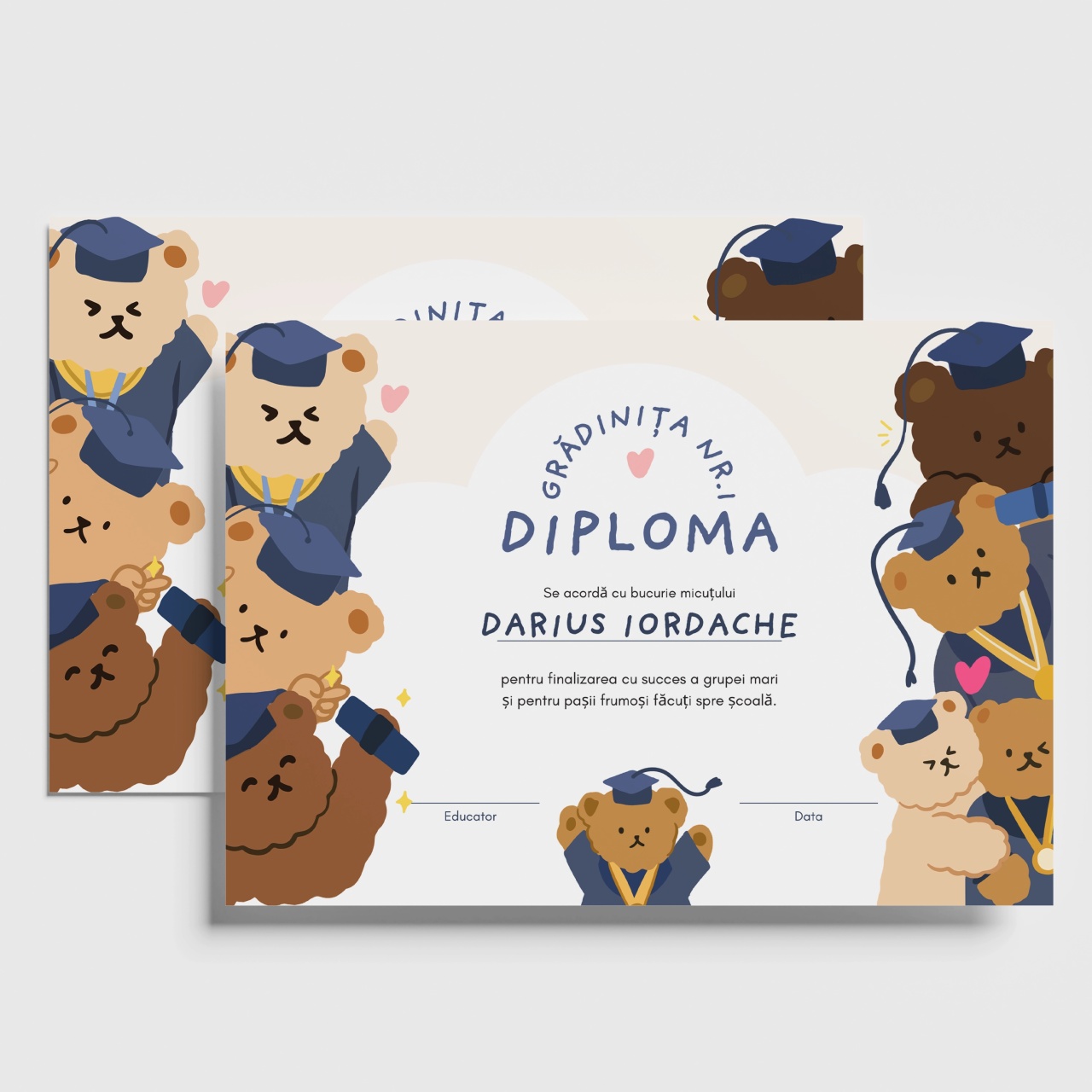 Diploma personalizata ursuletii absolventi