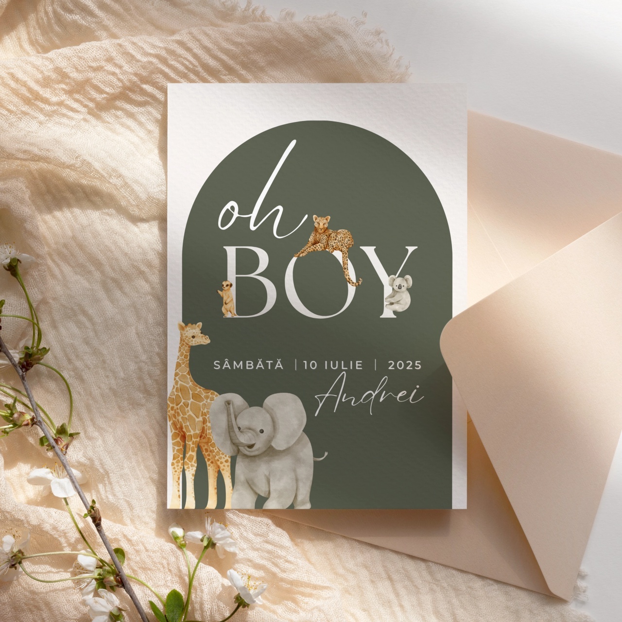 Invitatie de botez jungle, 128x178mm, fara plic - BZ0039