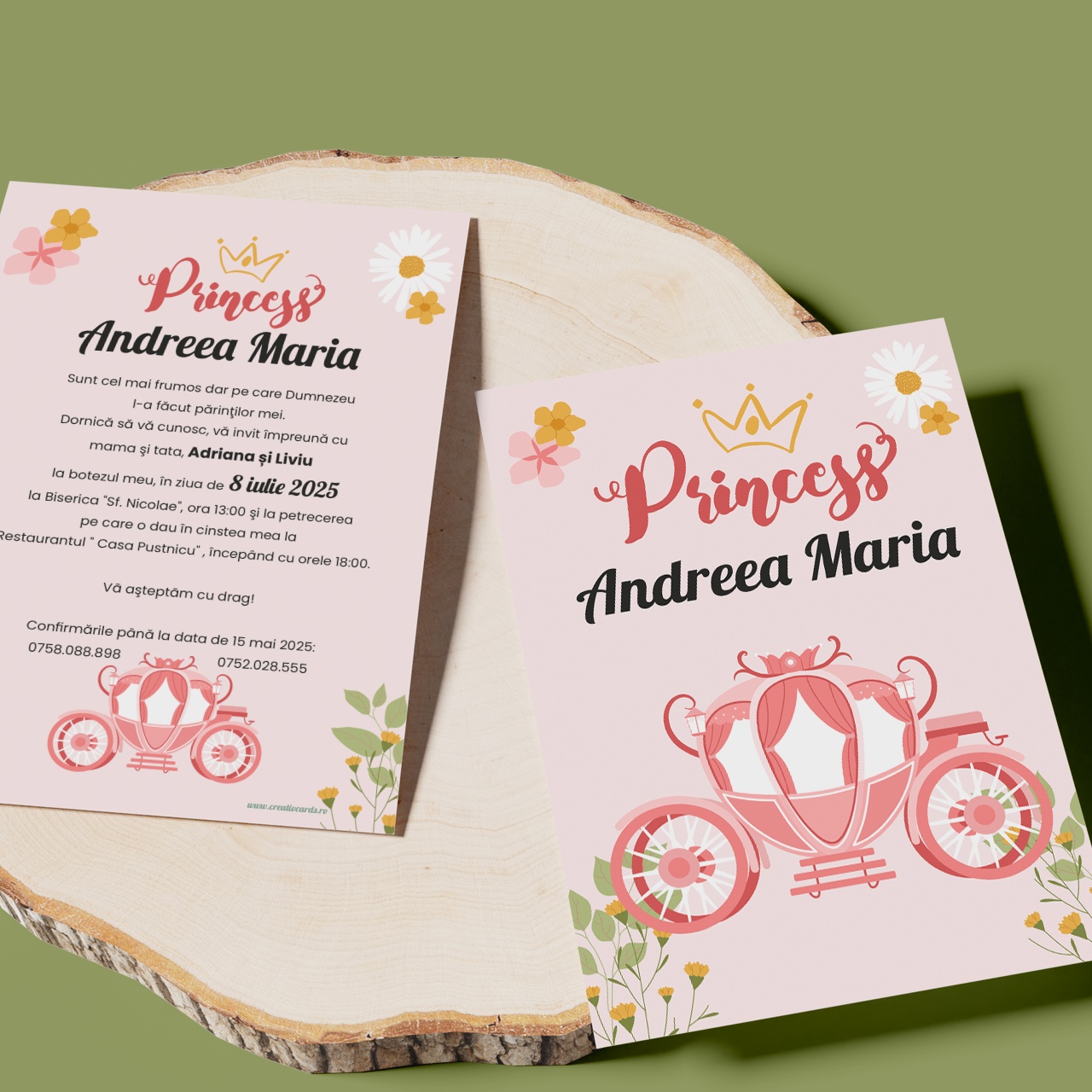 Invitatie de botez printesa si trasura