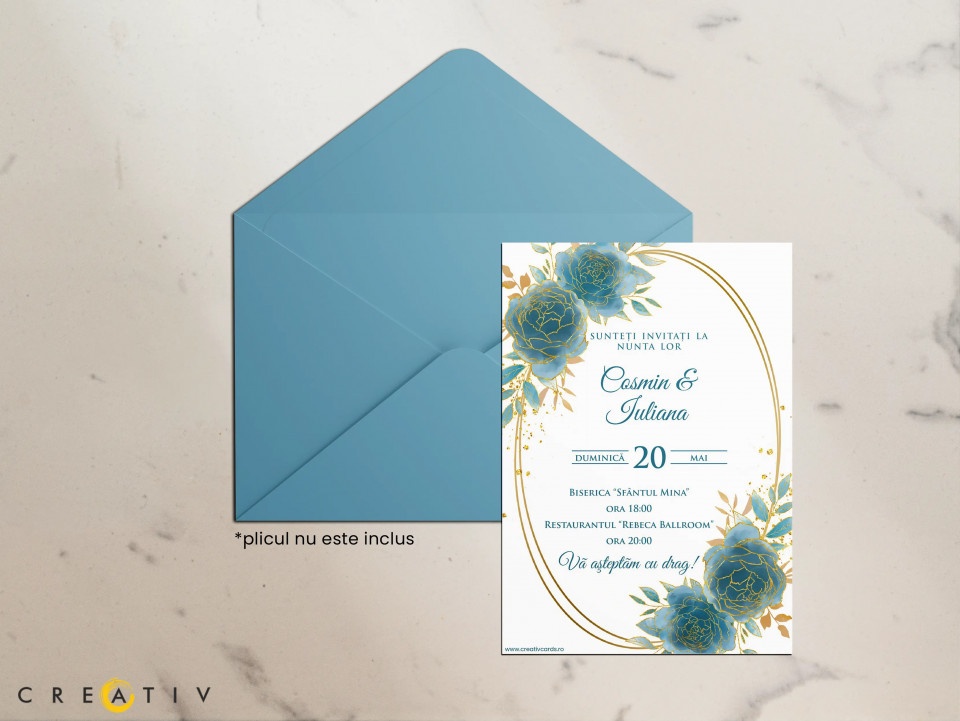 Invitatie de nunta Blue Gold