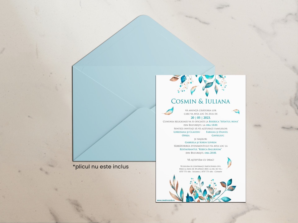 Invitatie de nunta BLUE LEAF