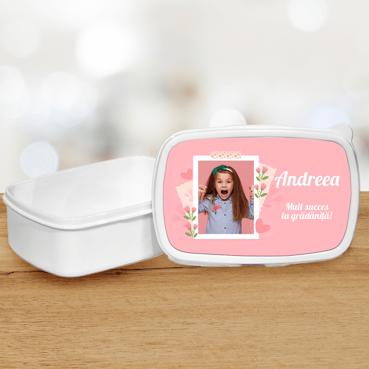 Lunch box personalizat cu text și fotografie