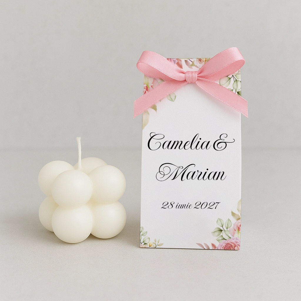 Marturii nunta - lumanare cu ambalaj din carton rose