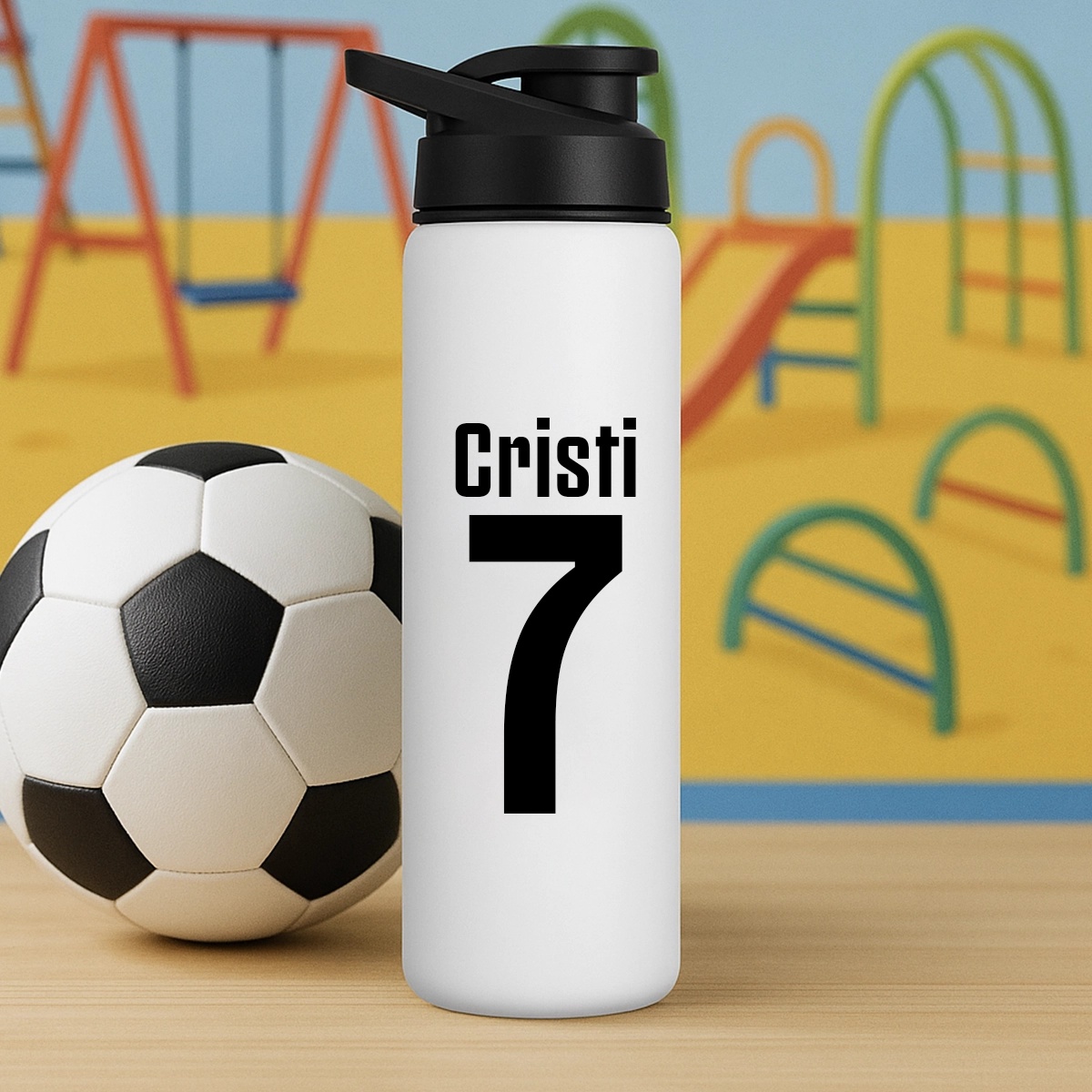 Sticla de apa personalizata cu nume si numar fotbalist