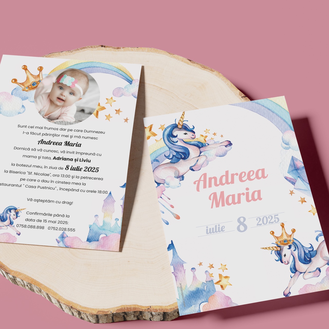 Invitatie de botez cu fotografie Unicorn