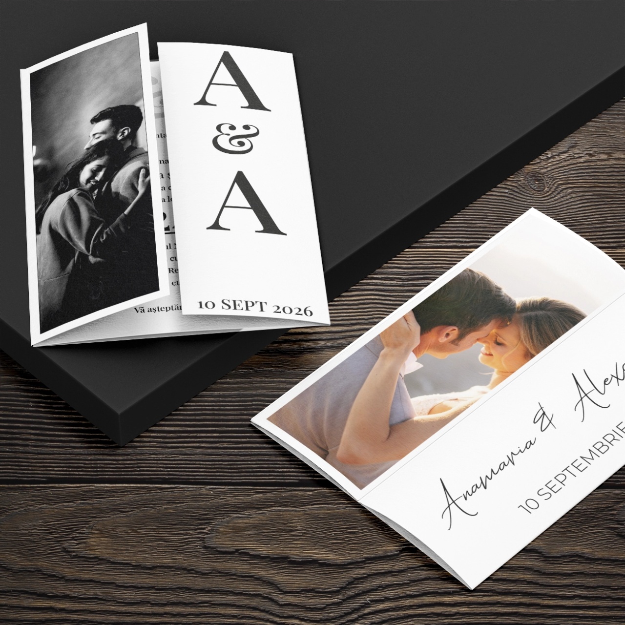 Invitatie de nunta moderna cu fotografie personalizata si design minimalist premium