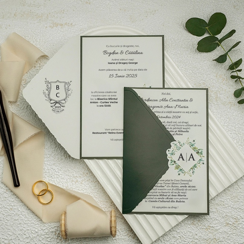 Invitatie de nunta, verde inchis, fara plic, 115x170mm – 9352