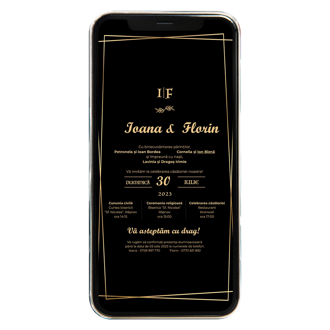 Invitatie digitala de nunta Black and Gold