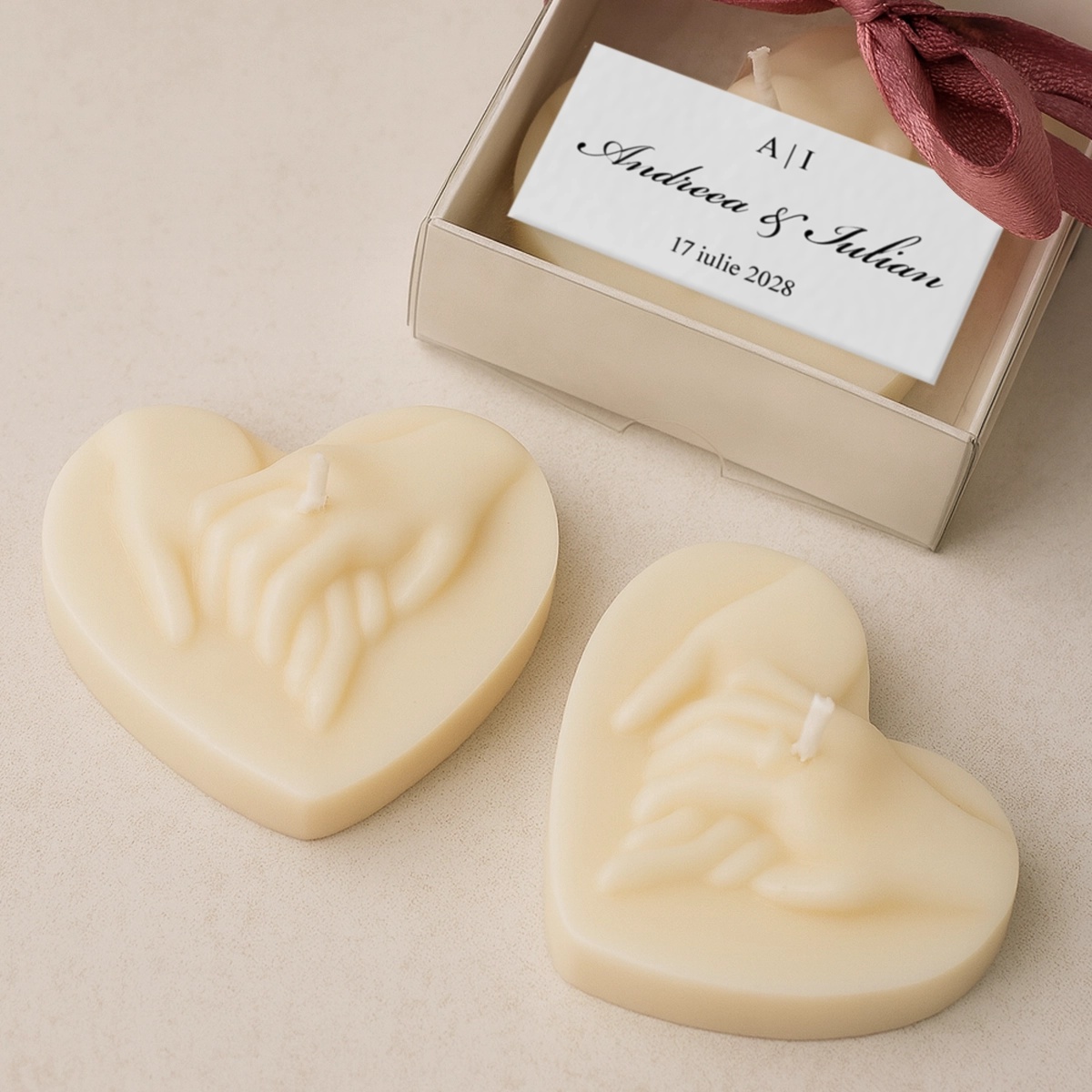 Mărturie nuntă lumânare inimă cu mâini împreunate