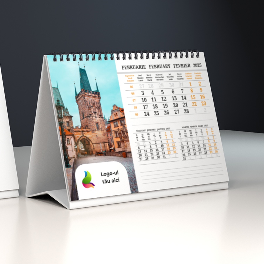 Calendar de birou personalizat cu logo A5 2025