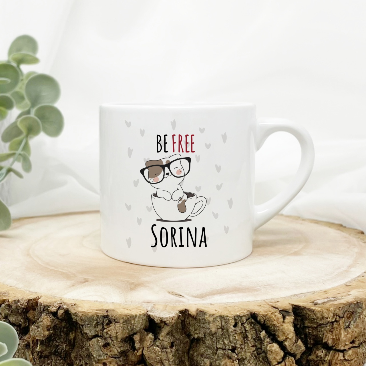 Cana de espresso personalizata cu nume BE FREE