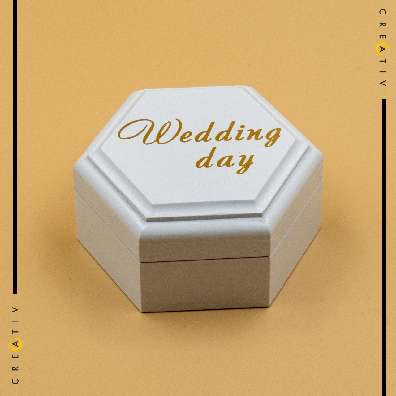 Cutie pentru verighete hexagonala Wedding day