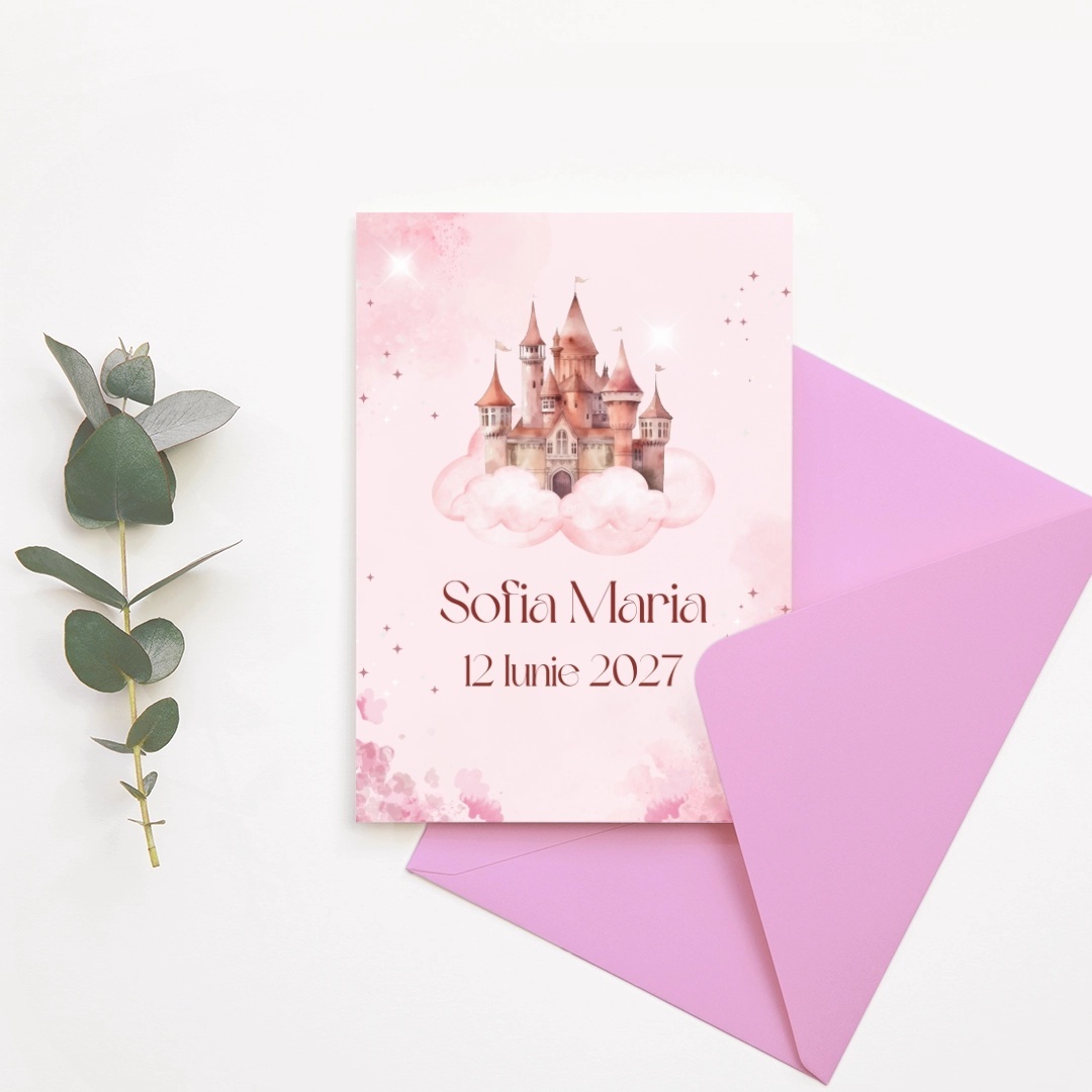 Invitatie de botez castel, 128x178mm, fara plic - BZ0038