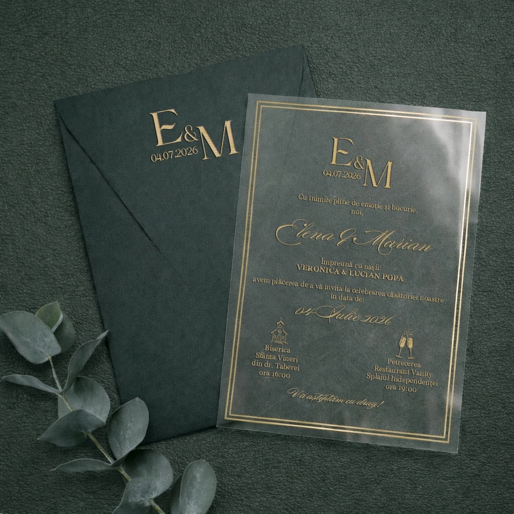 Invitatie de nunta transparenta, configurabila - PVC transparent, 135x193mm