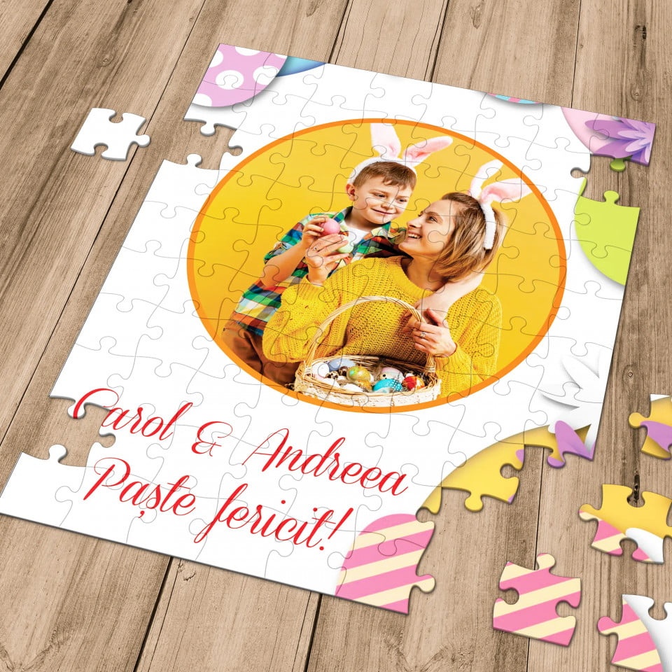 Puzzle personalizat cu fotografie si text pentru Paste