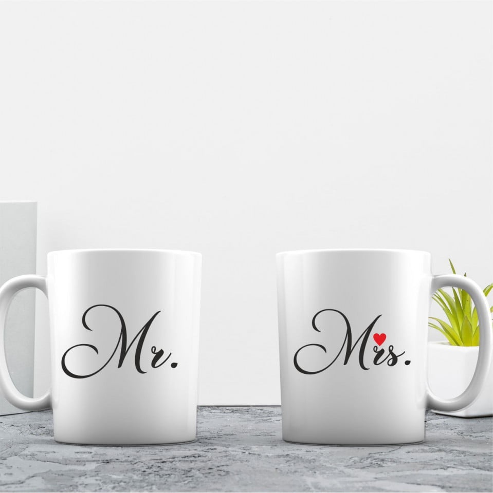 Set de 2 cani personalizate MR & MRS