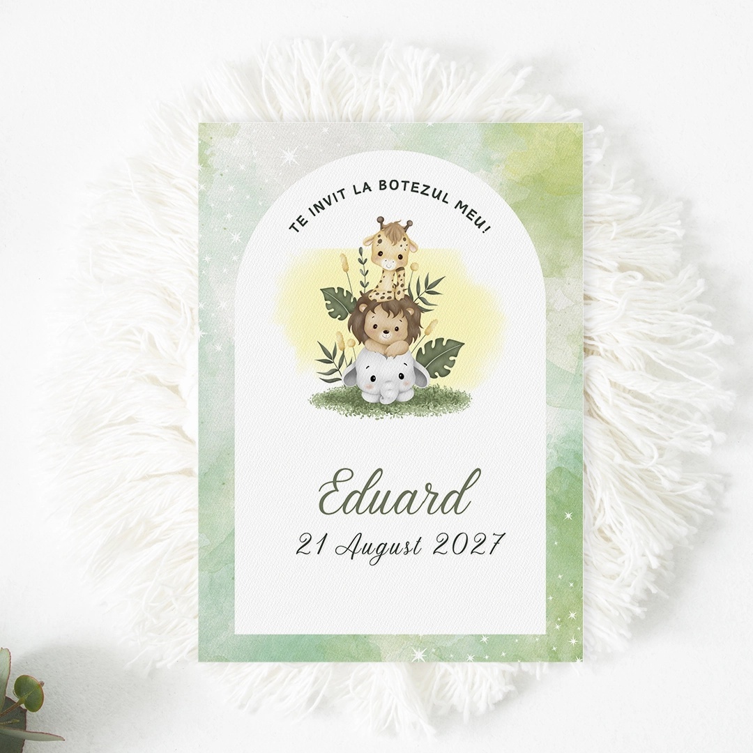 Invitatie de botez jungle, 128x178mm, fara plic - BZ0036