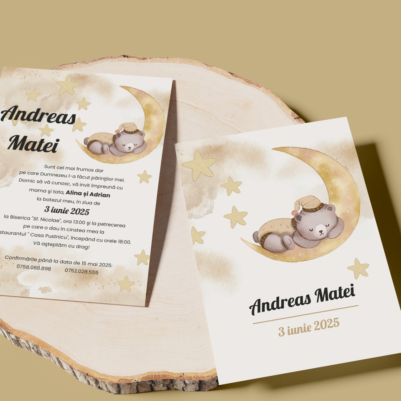 Invitatie de botez Teddy Bear Gold