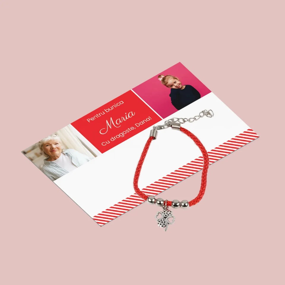 Martisor personalizat cu mesaj si doua fotografii + bratara