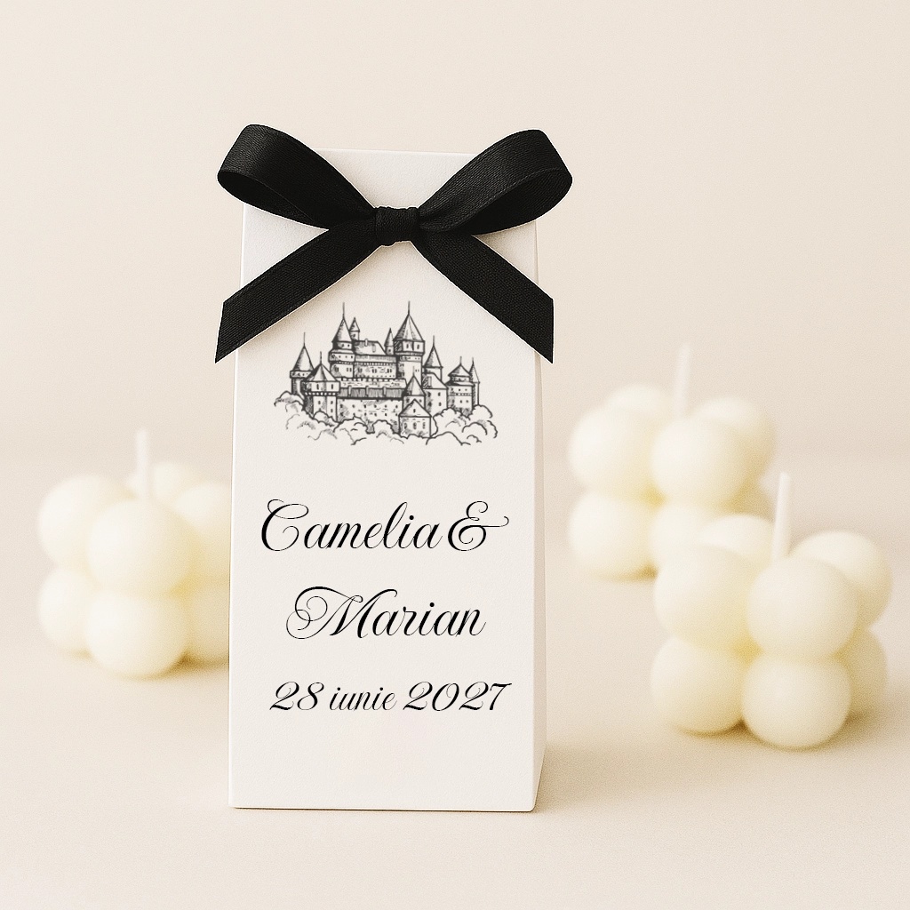 Marturii nunta - lumanare cu ambalaj din carton castle