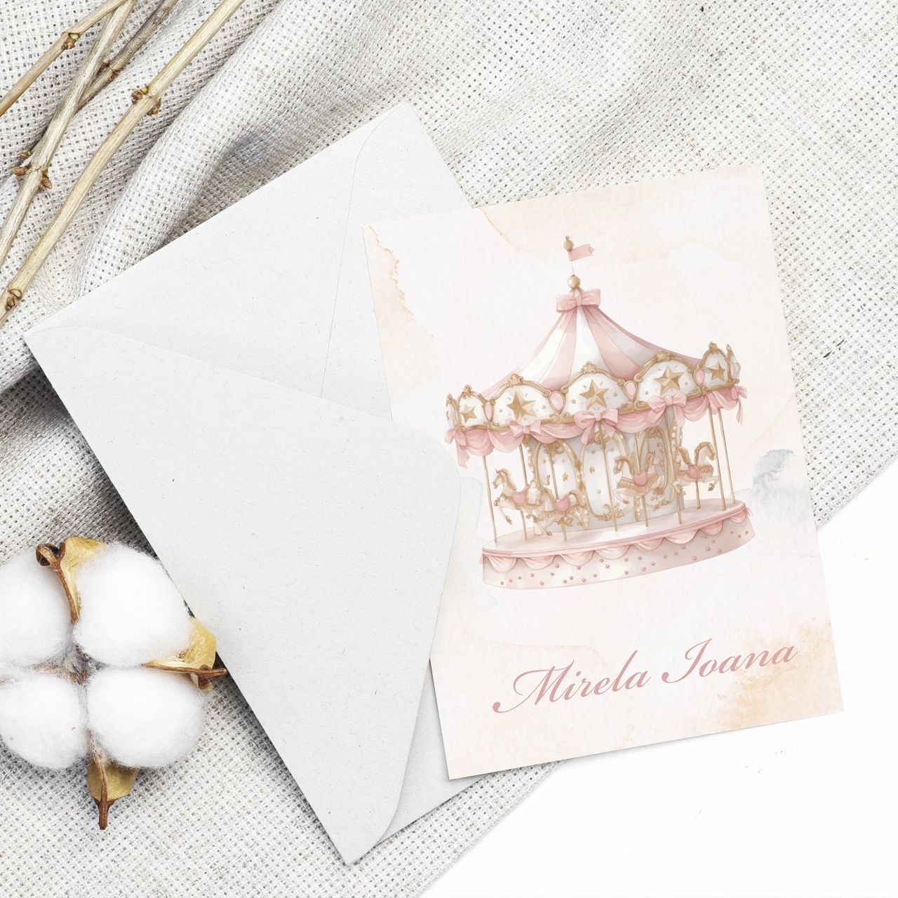 Invitatie de botez carusel, 128x178mm, fara plic - BZ0051