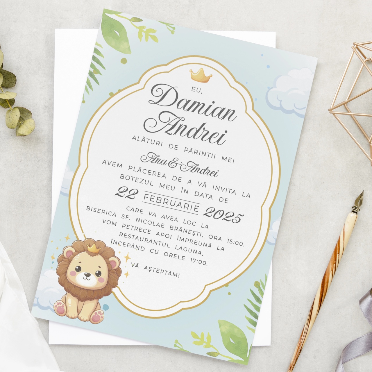 Invitatie de botez safari, micul leu, 128x178mm, fara plic - BZ0032