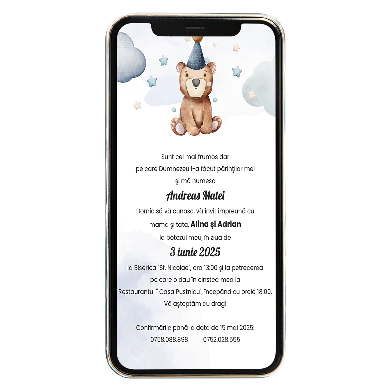 Invitatie digitala de botez cu ursulet 2