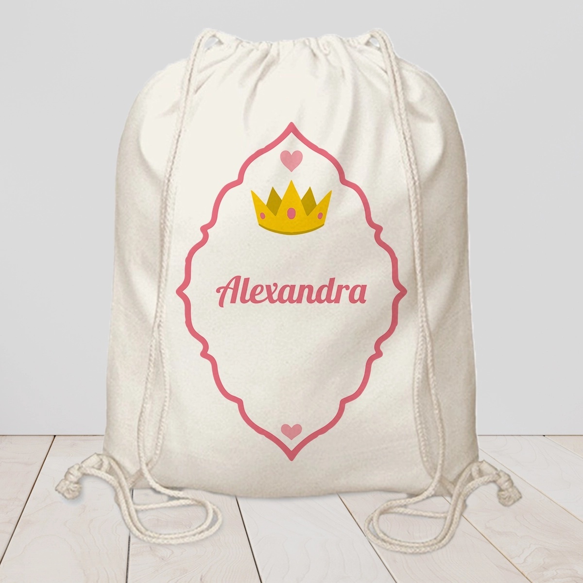 Saculet pentru la gradinita, model printese, personalizat cu nume