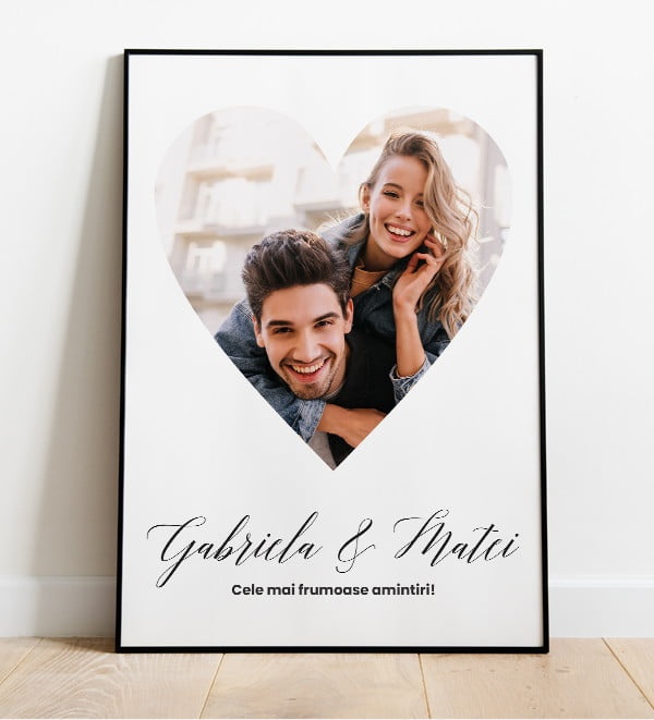 Tablou personalizat cu o fotografie inima si text