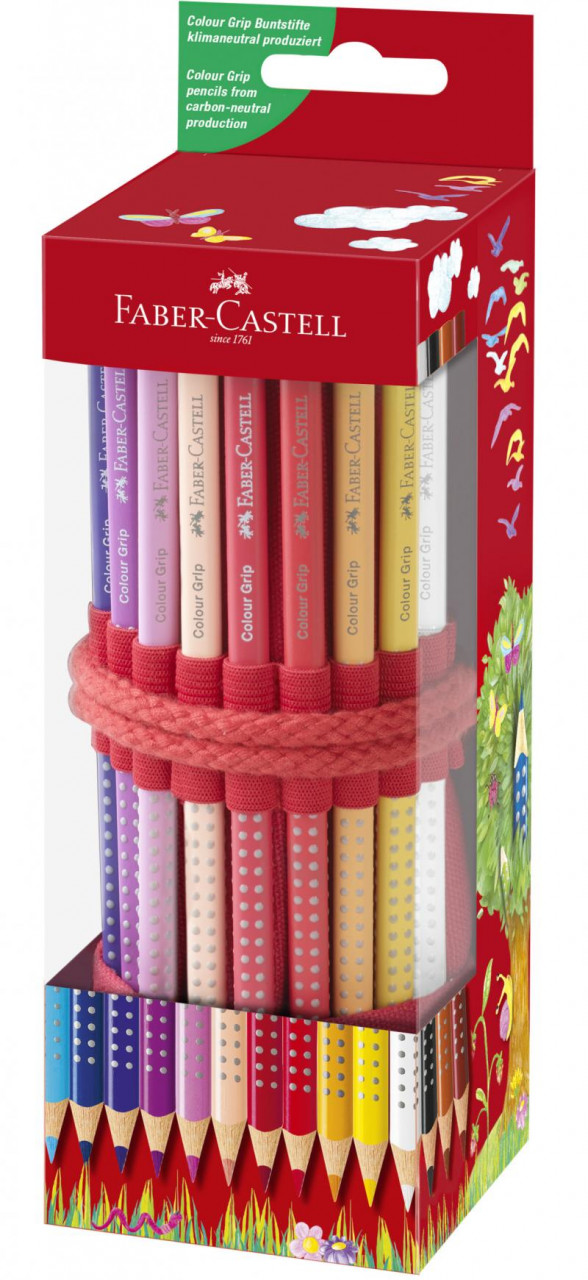Creioane colorate grip 18 Rollup+ ascutitoare Sleeve Faber-Castell