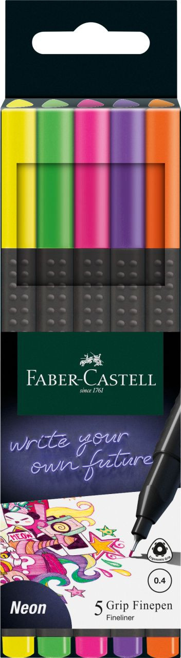 LINER 0.4MM SET 5 BUC NEON GRIP FABER-CASTELL Faber-Castell imagine 2022 depozituldepapetarie.ro