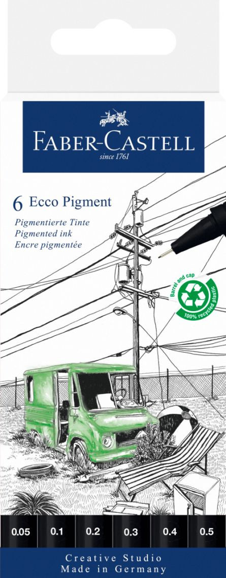 LINER ECO PIGMENT SET 6 BUC BLACK EDITION FABER-CASTELL Faber-Castell imagine 2022 depozituldepapetarie.ro