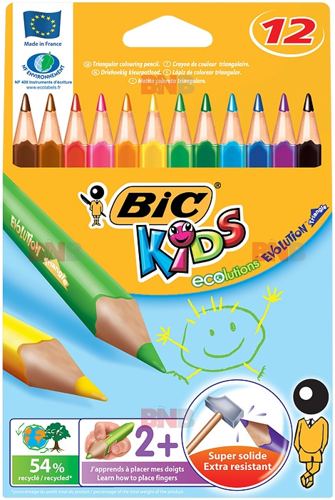 Creioane colorate 12 culori Evolution Triunghiulare Bic Bic imagine 2022 depozituldepapetarie.ro