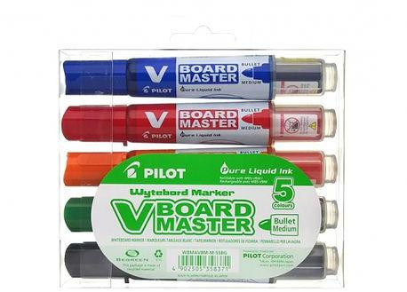 Pilot Set 5 markere pentru tabla Vboard Master Pilot 2.3 mm varf rotund
